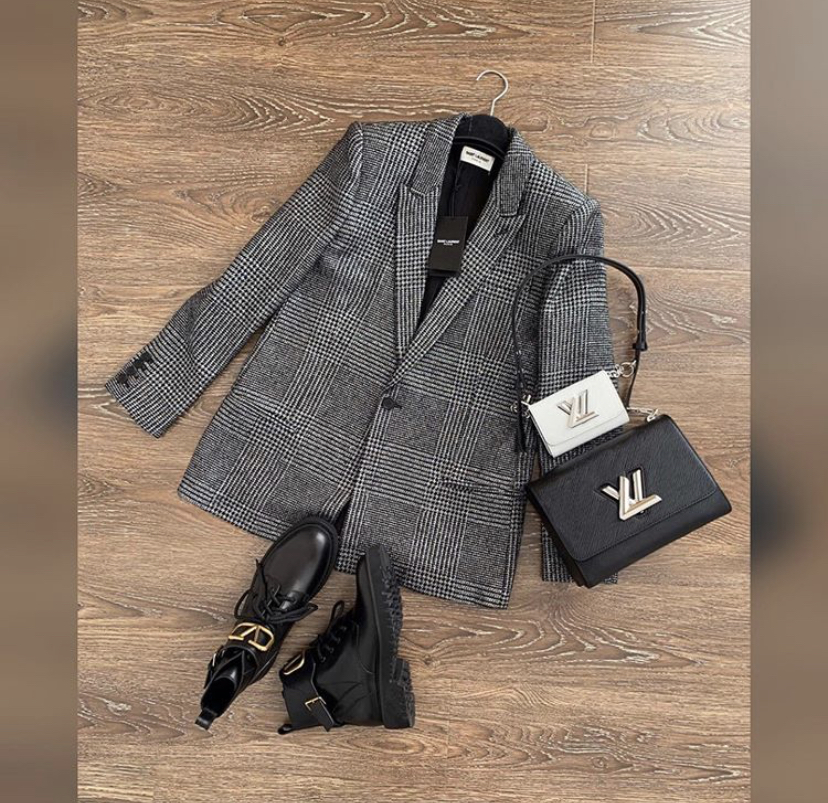 Saint Laurent wear, Louis Vuitton bag, Valentino shoes