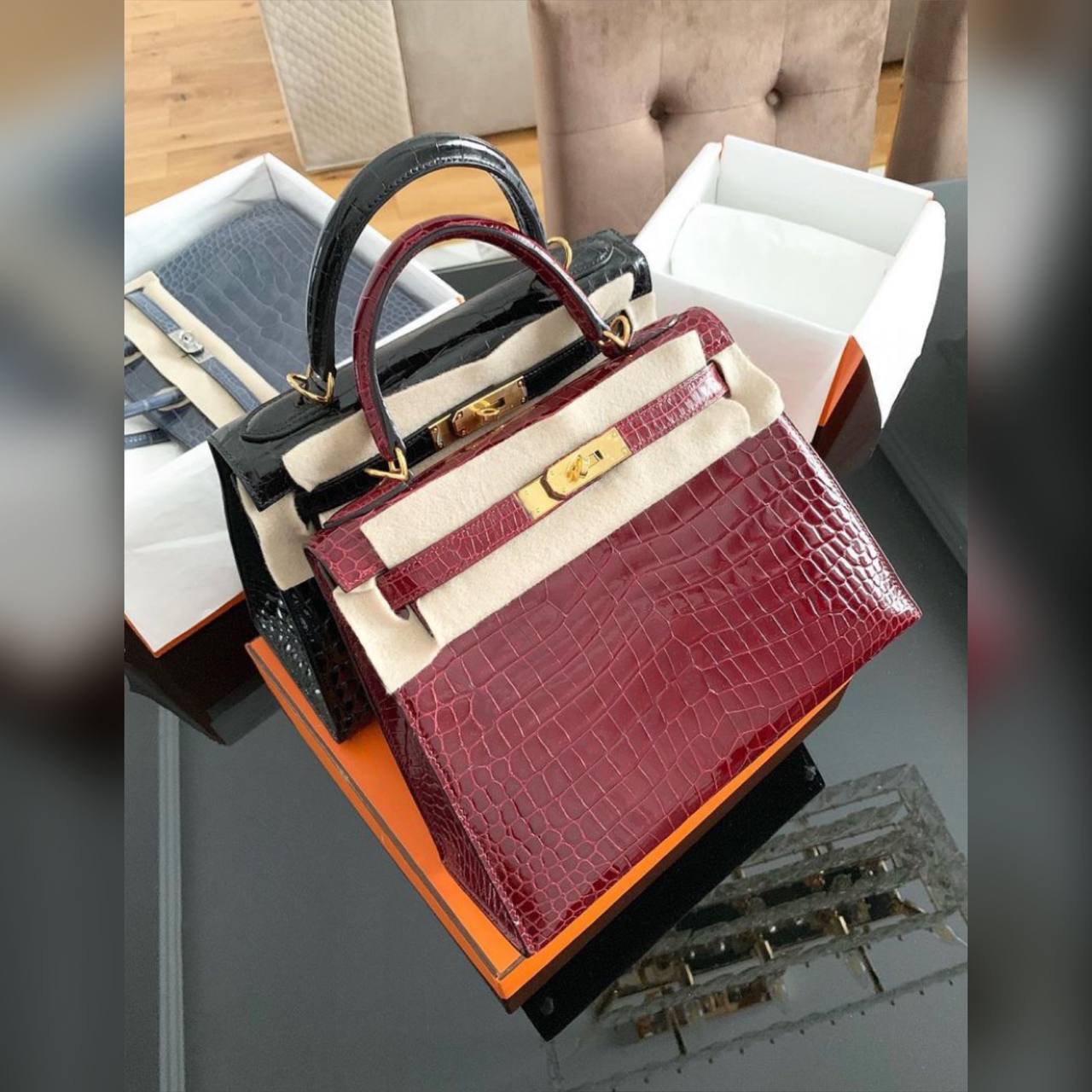 Hermes Kelly Crocodile Gold bags