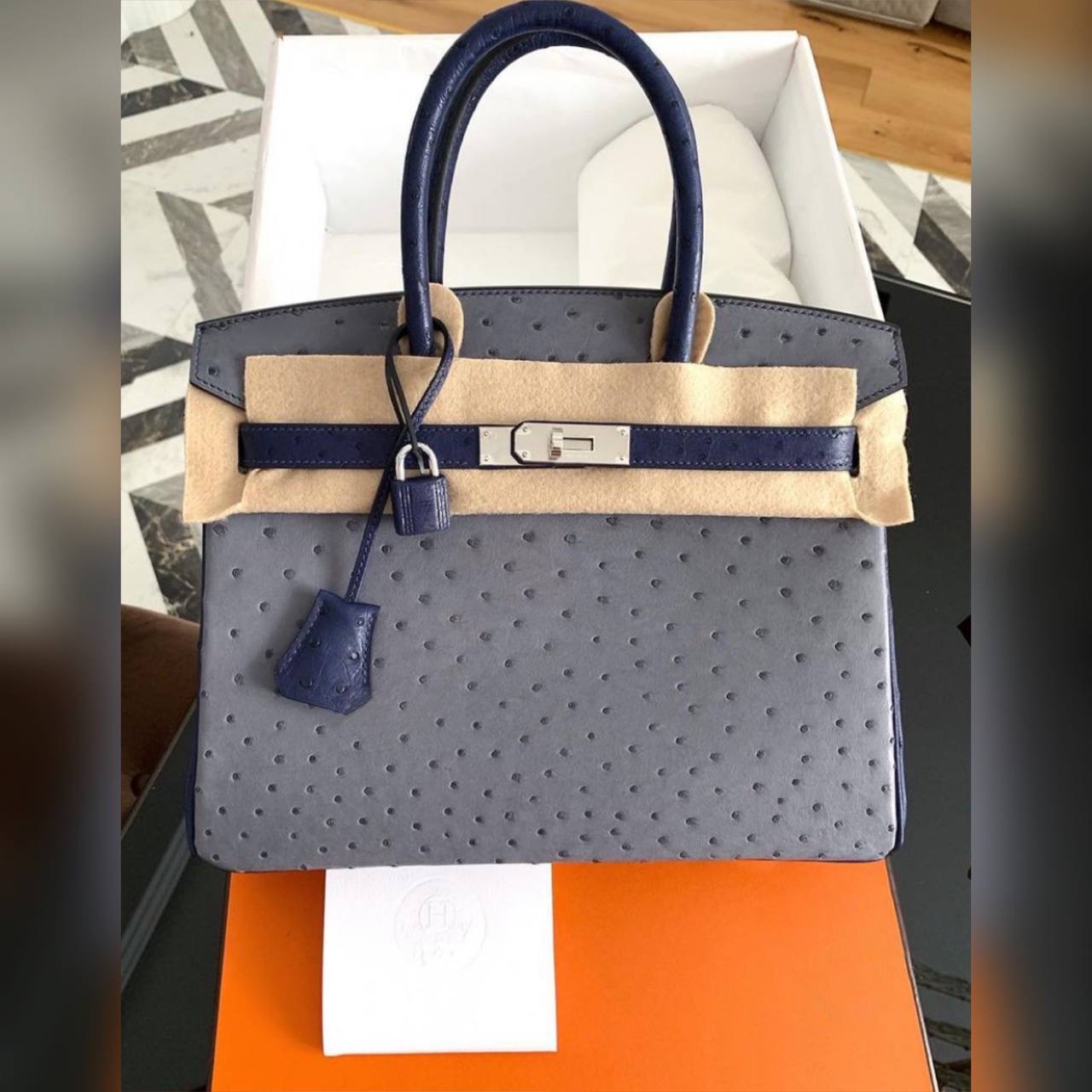 Hermes Birkin Ostrich Silver bag